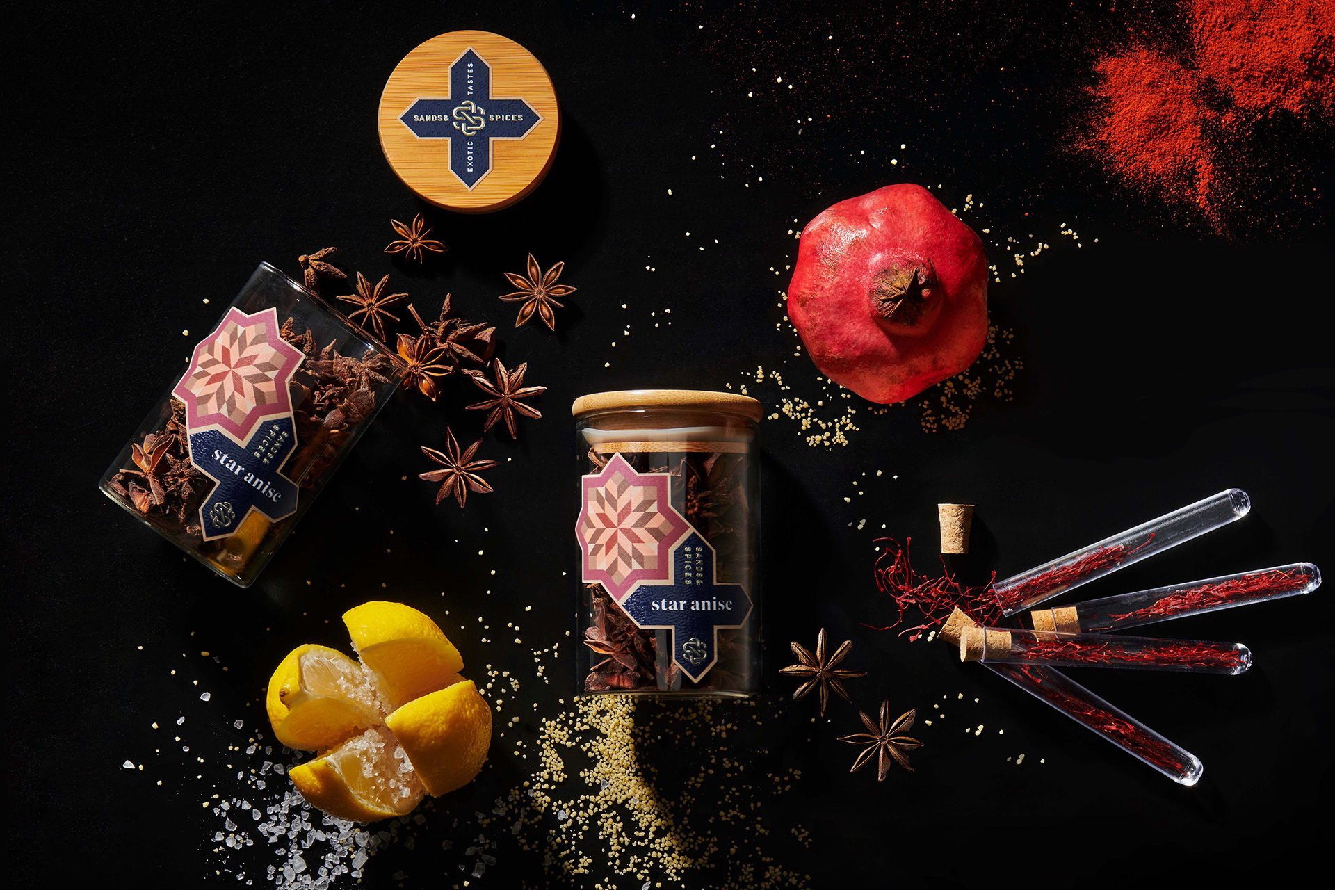 Harcus harcus design label design moroccan spices Morocco Packaging packaging design sands & spices spices tiles