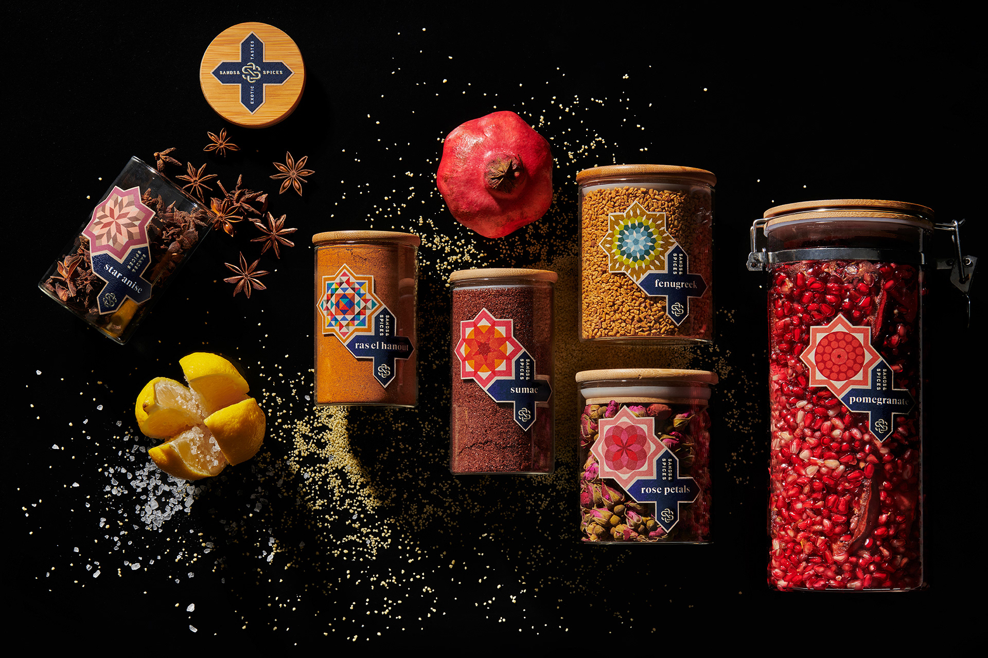 Harcus harcus design label design moroccan spices Morocco Packaging packaging design sands & spices spices tiles