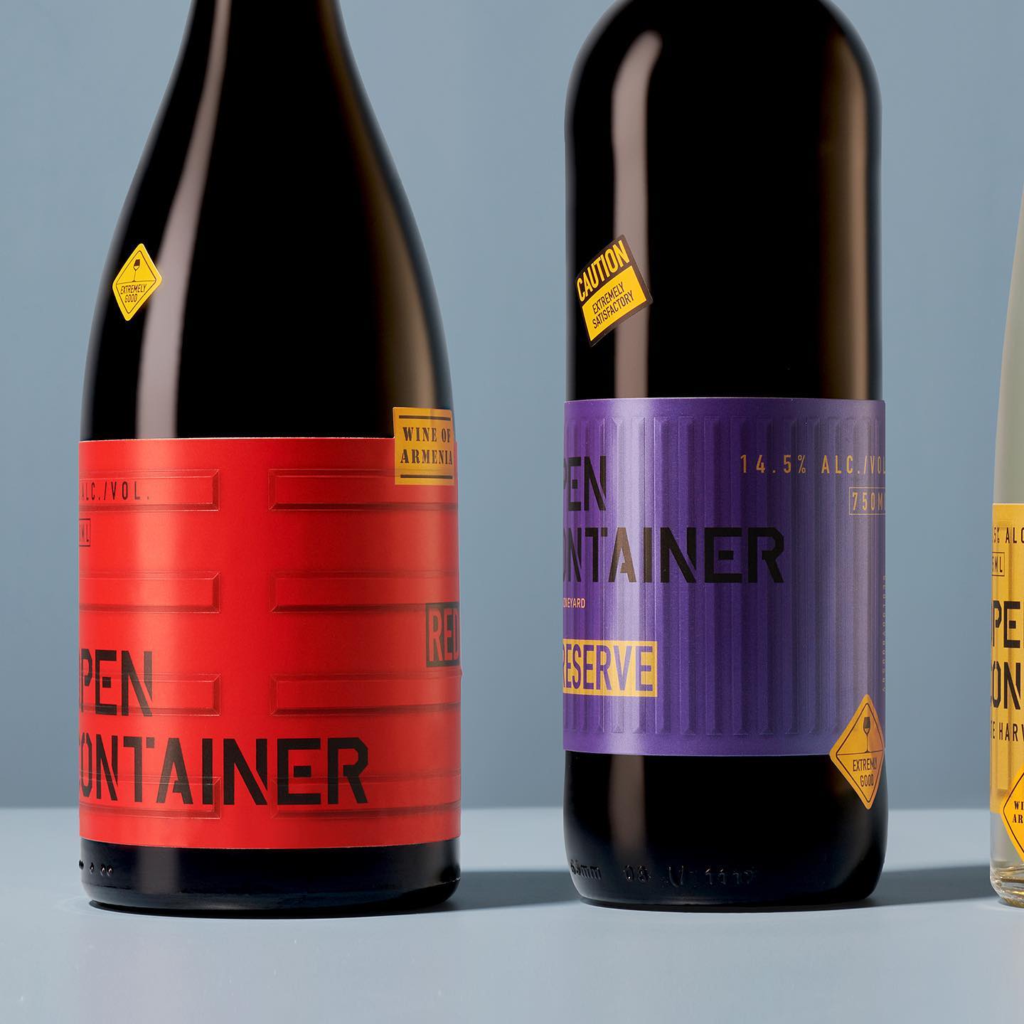 Open Container, the wine that talks about a journey around the world. This Armenian wine express the brand with brilliant colours of paint on the metal in relief, stickers, capsules in the form of a security seal. The world of transport containers is brought together in this design proposal for a unique result.\\n\\nOpen Container, el vino que habla de un viaje alrededor del mundo. Este vino armenio expresa la marca con colores brillantes de pintura sobre el metal en relieve, pegatinas, cápsulas en