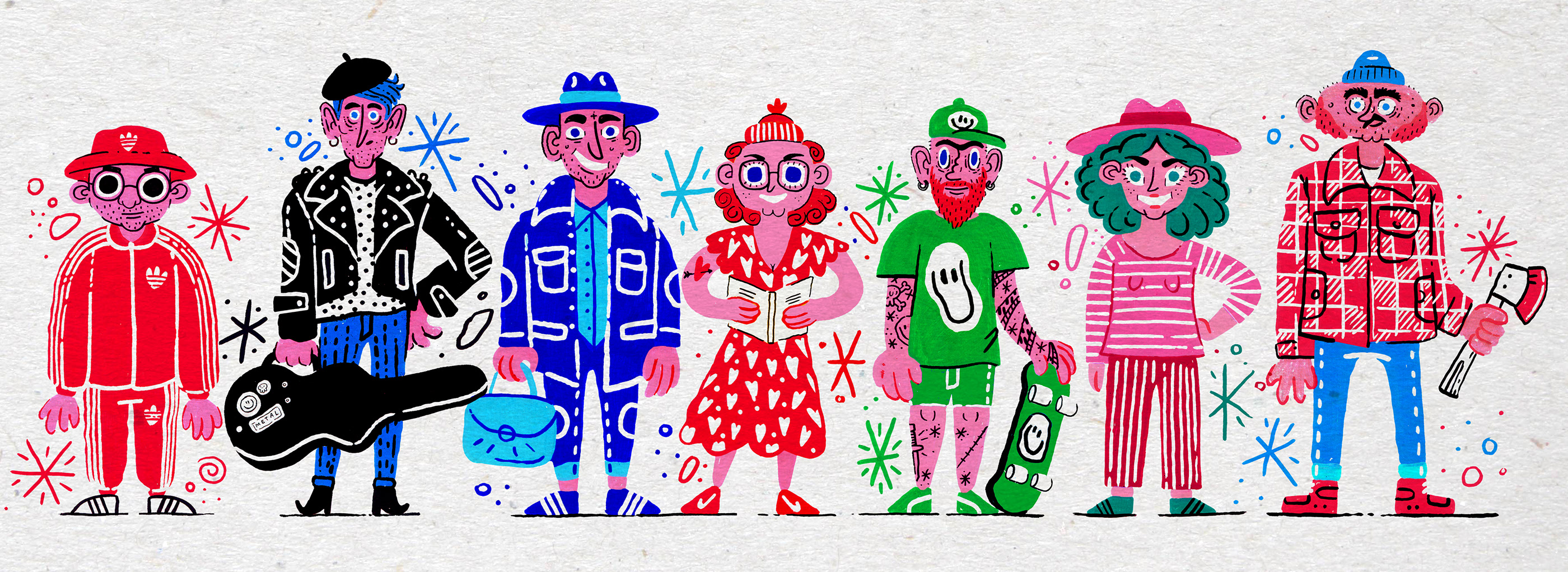 Posca pen doodle colour ink Drawing  Character people Hipster Dudes