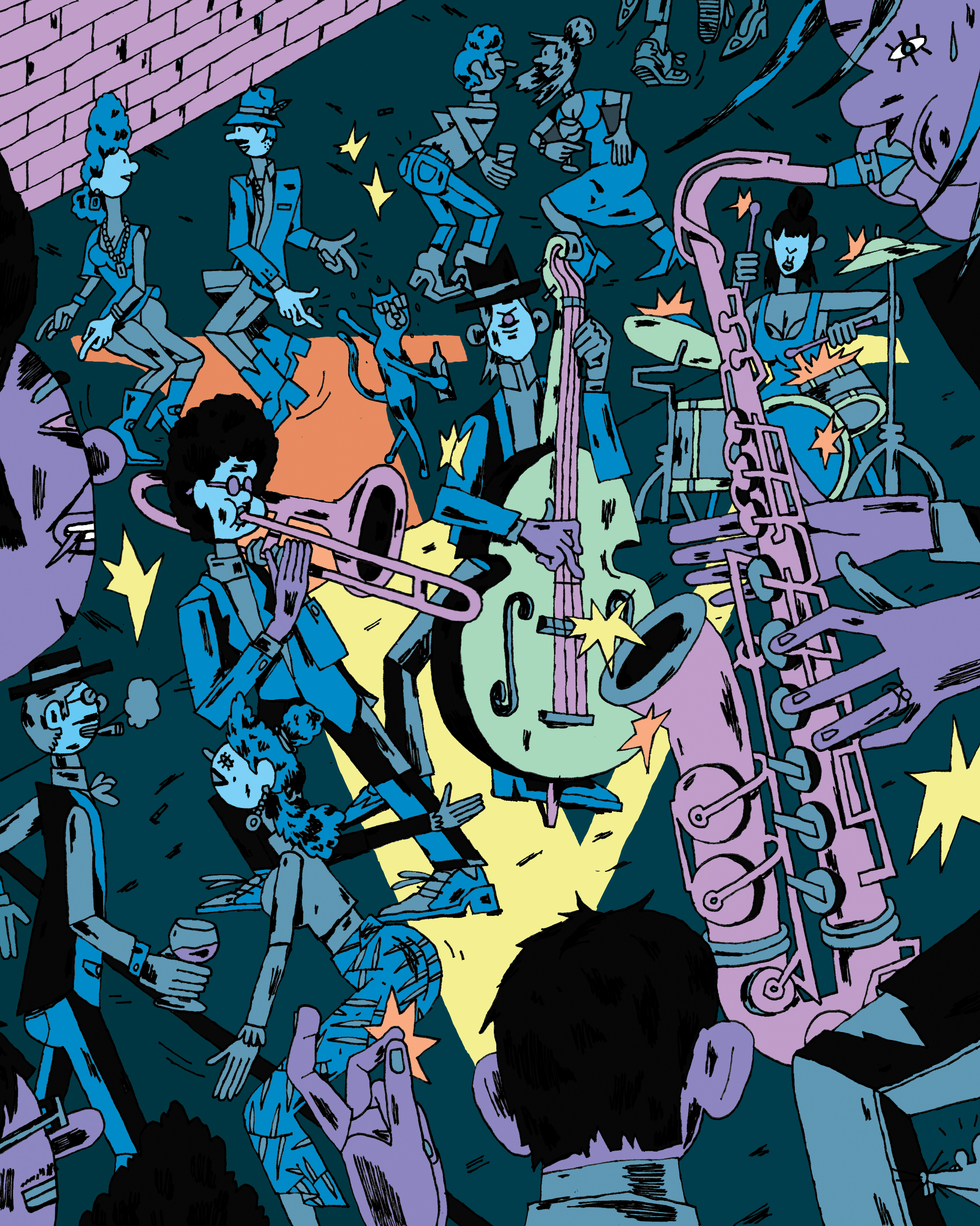 editorial cover illustrations De Volkskrant philip lindeman new london vibe jazz