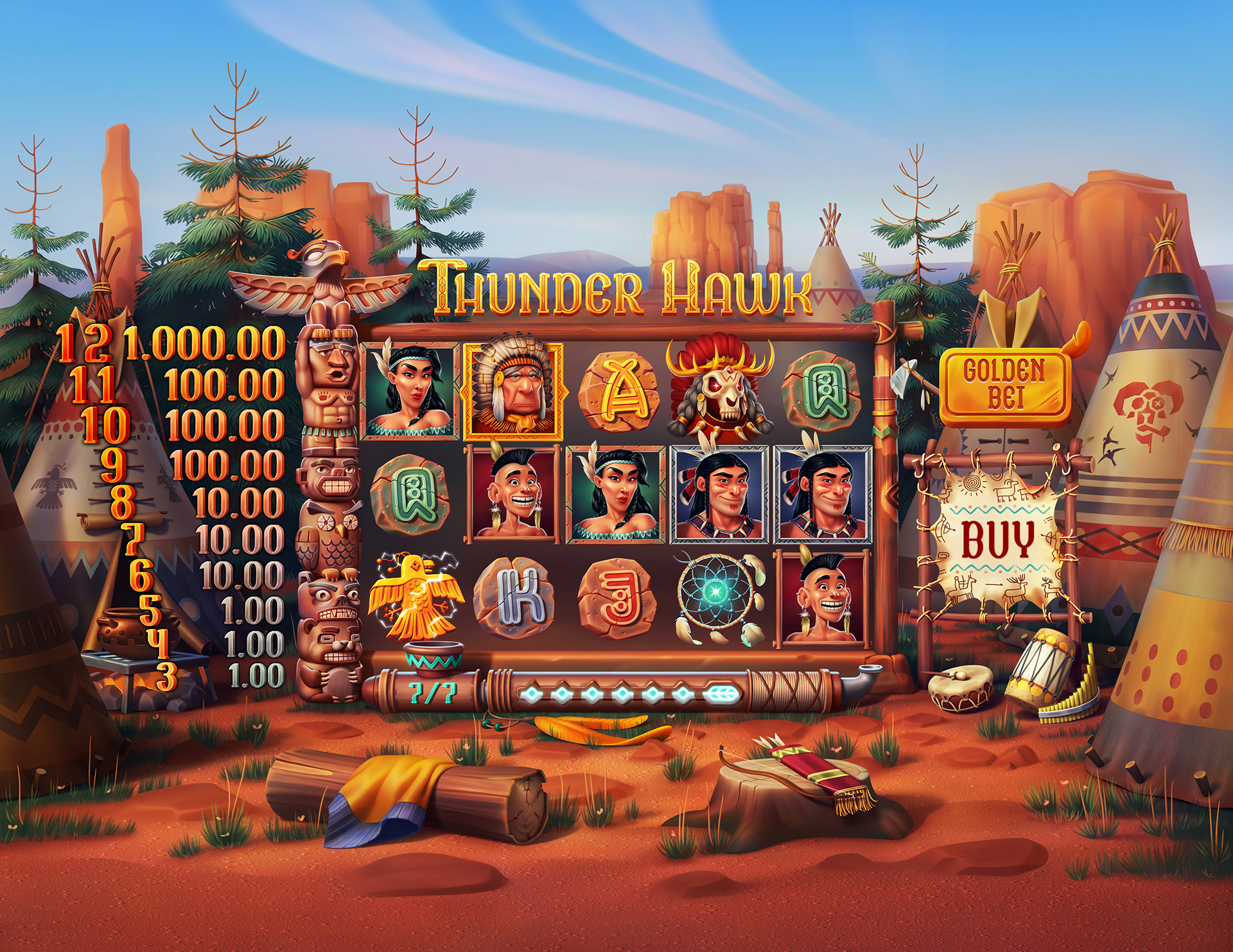 Game Art concept art thunderbird totem pole digital painting cartoon slot casino american indian native american