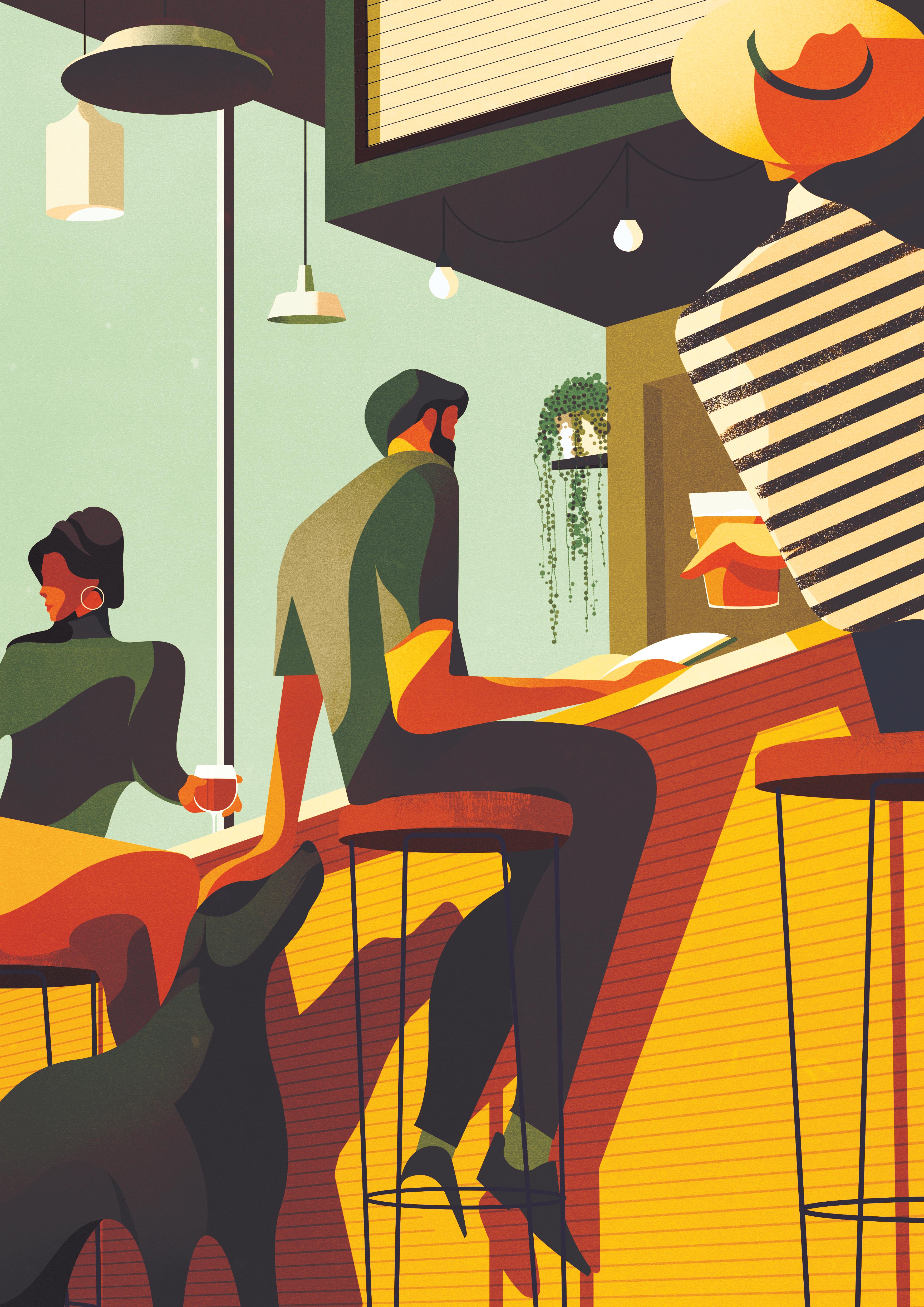animation  bars drinks ILLUSTRATION  people socialising