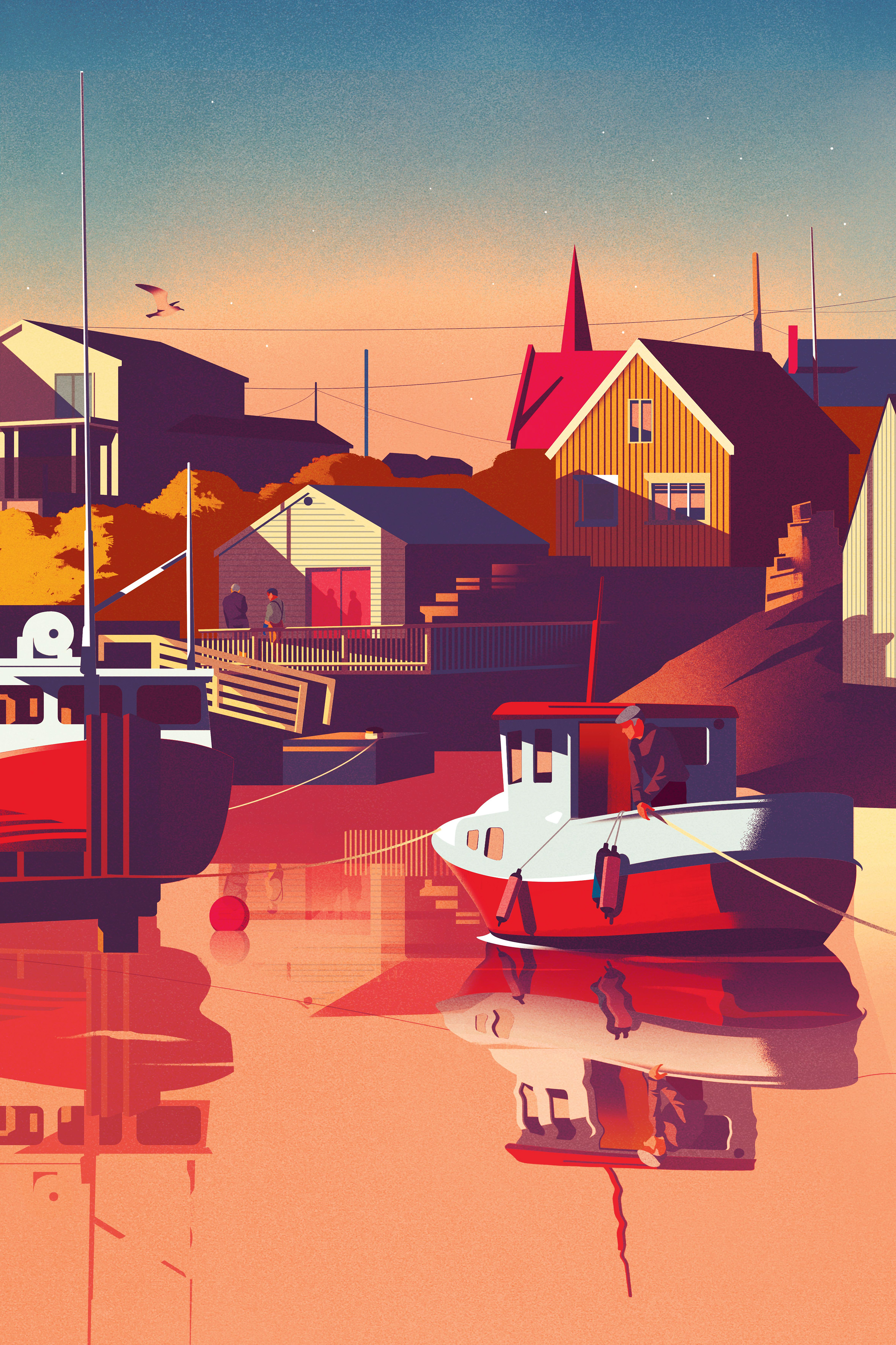 art Boats ILLUSTRATION  Nature nautical Ocean print ships