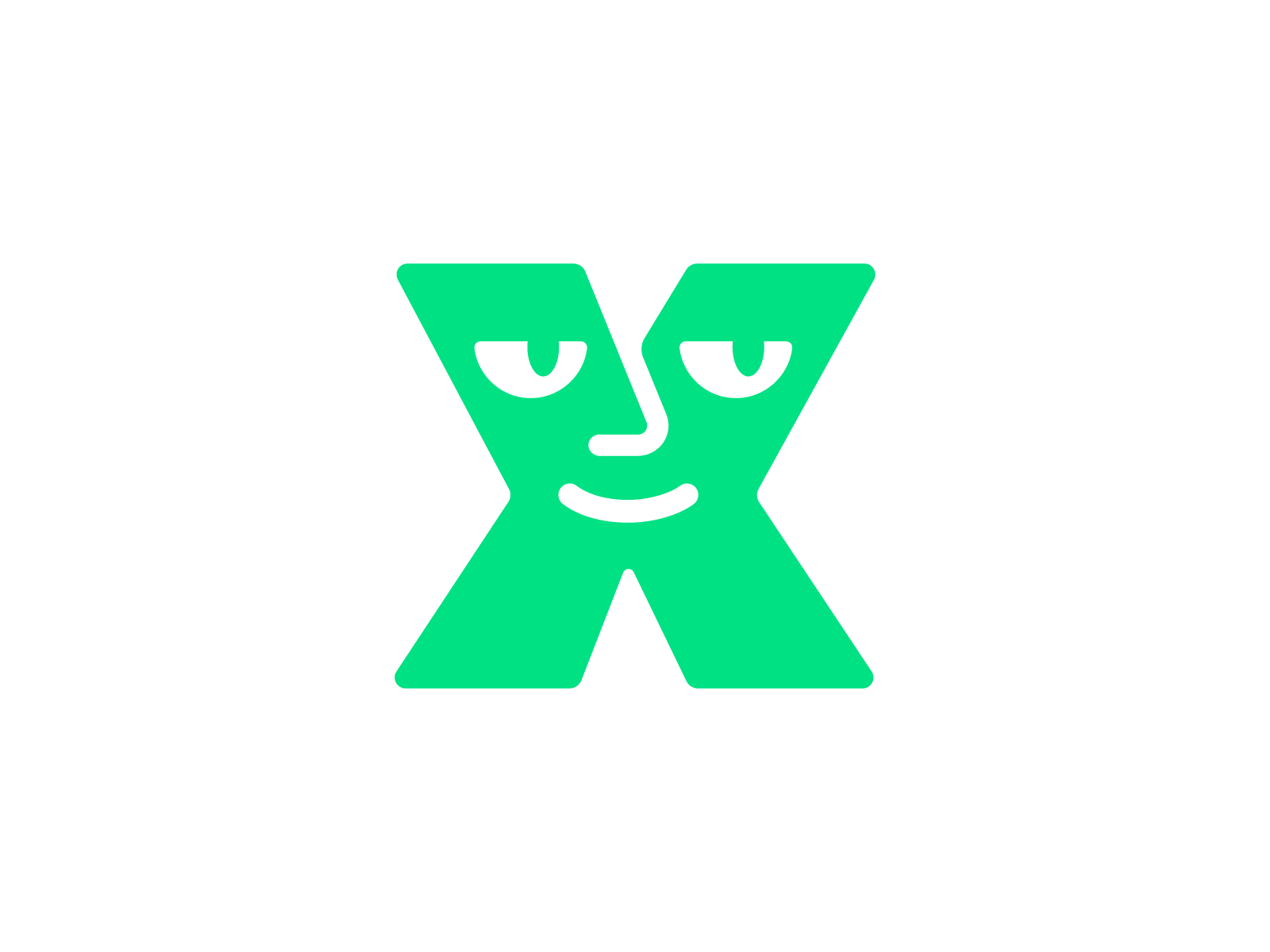 Mister X 标志设计用于 VPN 浏览应用程序（未使用出售）应用程序头部品牌标识器购买未使用出售角色眼睛寻找出售未使用购买人类字母 x 标志符号图标吉祥物消息 mihai dolganiuc 设计积极私人隐私安全微笑大笑快乐网络