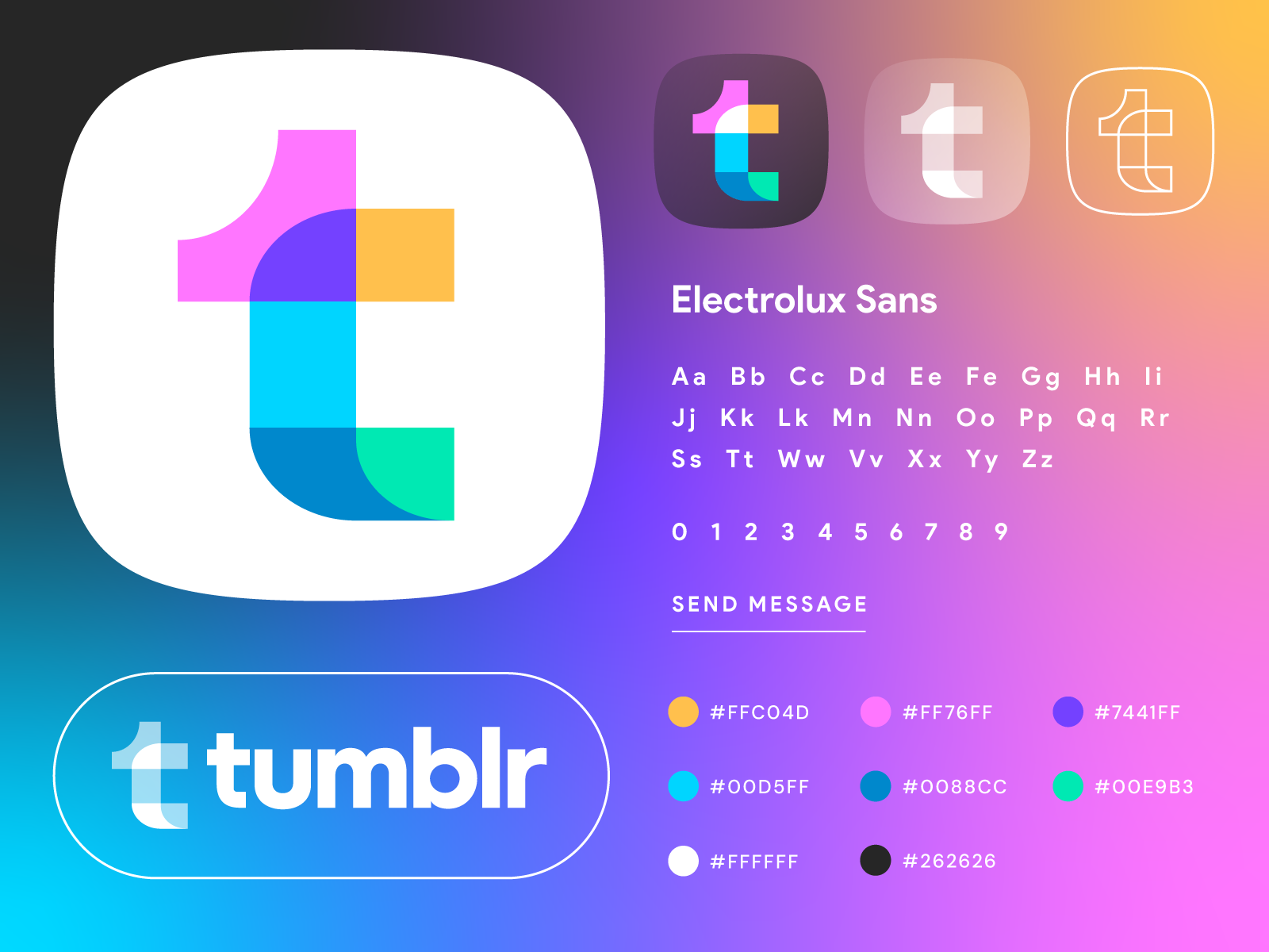 Tumblr 标志与风格指南 应用品牌手册 品牌标志 品牌色彩 加密 网络数字图形设计指南 图像界面 iOS MacOS Android 标志符号 图标 mihai dolganiuc 设计 现代手机搜索 科技 字体 排版 文本设计 视觉识别