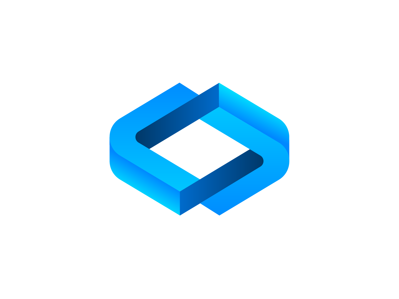 CodeLoop 编程公司标志设计（未使用）3D 深度蓝青色叠加现代品牌标识品牌代码编码开发人员开发无限循环出售未使用购买幻觉 Java 脚本标志标记符号图标平台反应启动技术技术网站