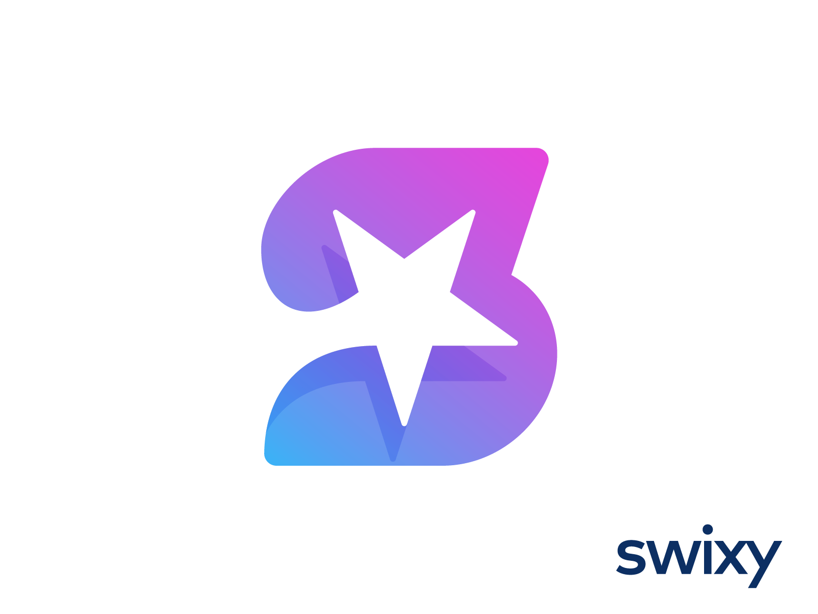 Swixy营销平台标志设计品牌标识品牌商业社交媒体网络名望名人著名电影飞行空间速度快速字母s紫色蓝色光角度黄色粉色商标标记符号图标字母组合字母字形霓虹灯发光现代活力星星星星星球形状负空间