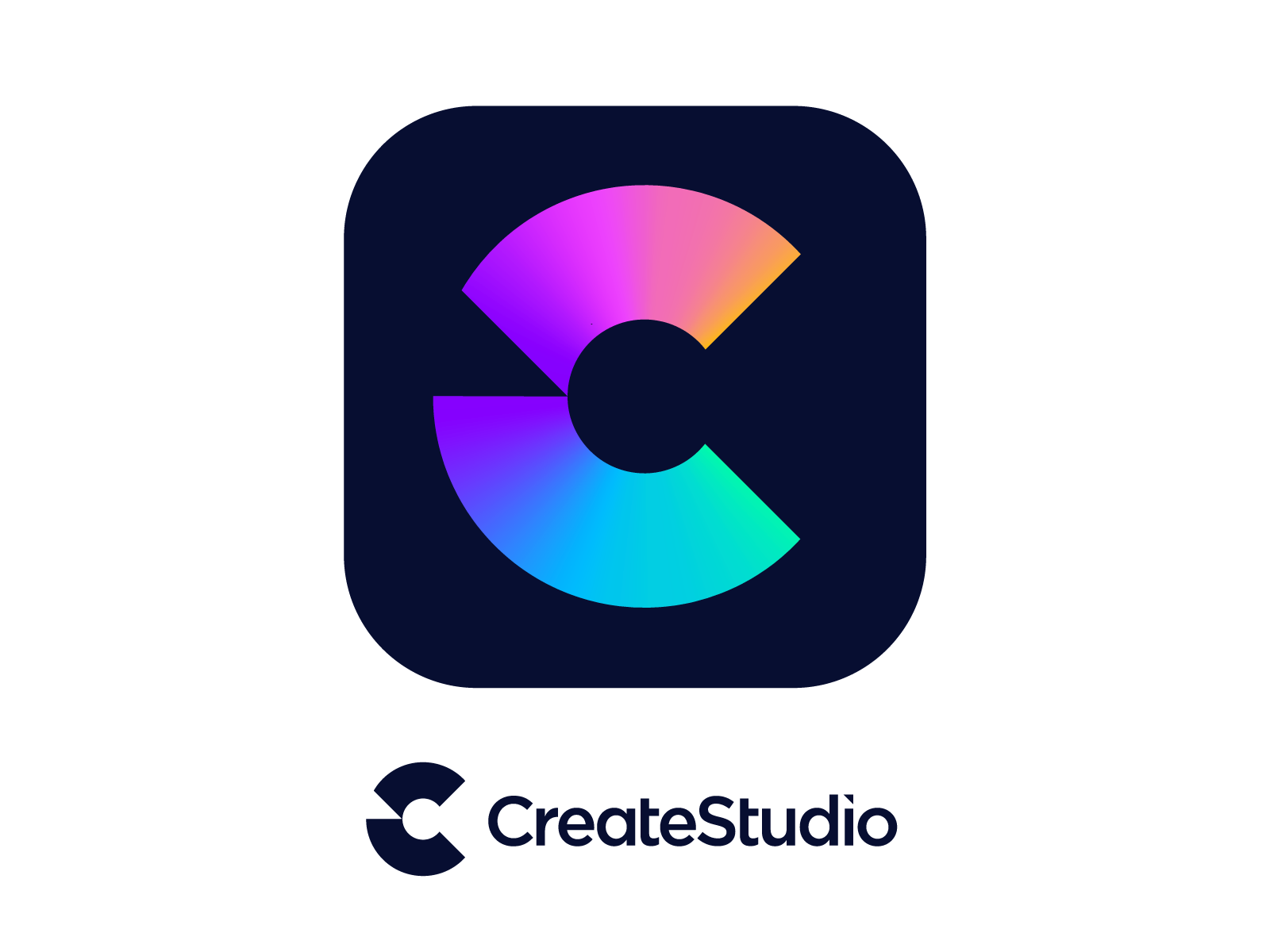 CreateStudio批准的动画软件最终设计 角度切割直线标识品牌色彩渐变彩虹用户界面光应用程序字母c类型排版版本标记符号图标动态图形速度渲染霓虹灯虹辉光闪耀科技播放媒体动画软件形状几何形状