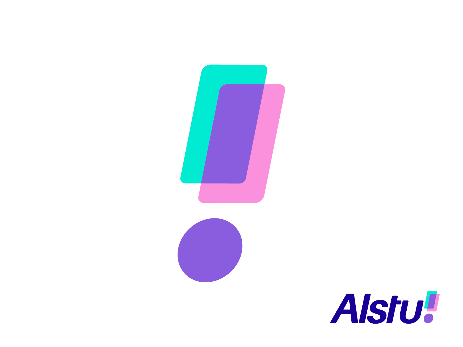 Alstu！荷兰评论网站标志提案 02 颜色 彩色 绿色 紫色 感叹号 图形设计 网格 几何 几何 标志 标记 符号 图标 叠加 文字 自定义 评论 产品 产品 荷兰 荷兰语