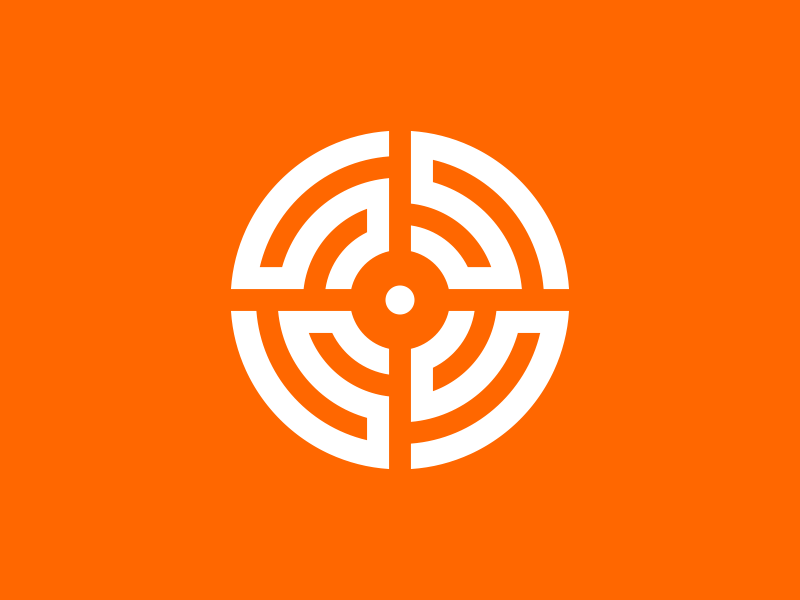 Targetmaze 标志动画（+视频制作）二维线条橙色白色瞄准射击十字线点品牌标识品牌图形中心路径空间迷宫寻找解决方案挑战智能待售未使用购买几何圆形几何网格标志标记符号图标迷宫游戏出路类型文字标记文本排版用户界面应用程序初创公司视频播放循环动画