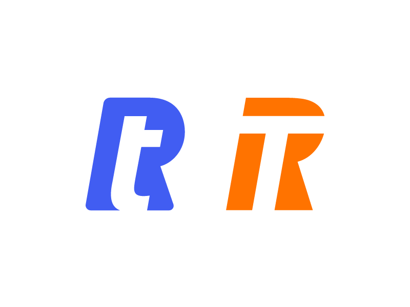 RT 字母组合探索蓝色橙色字母标记字母 rt 标志标记符号图标负空间形状最小字形类型排版文本定制