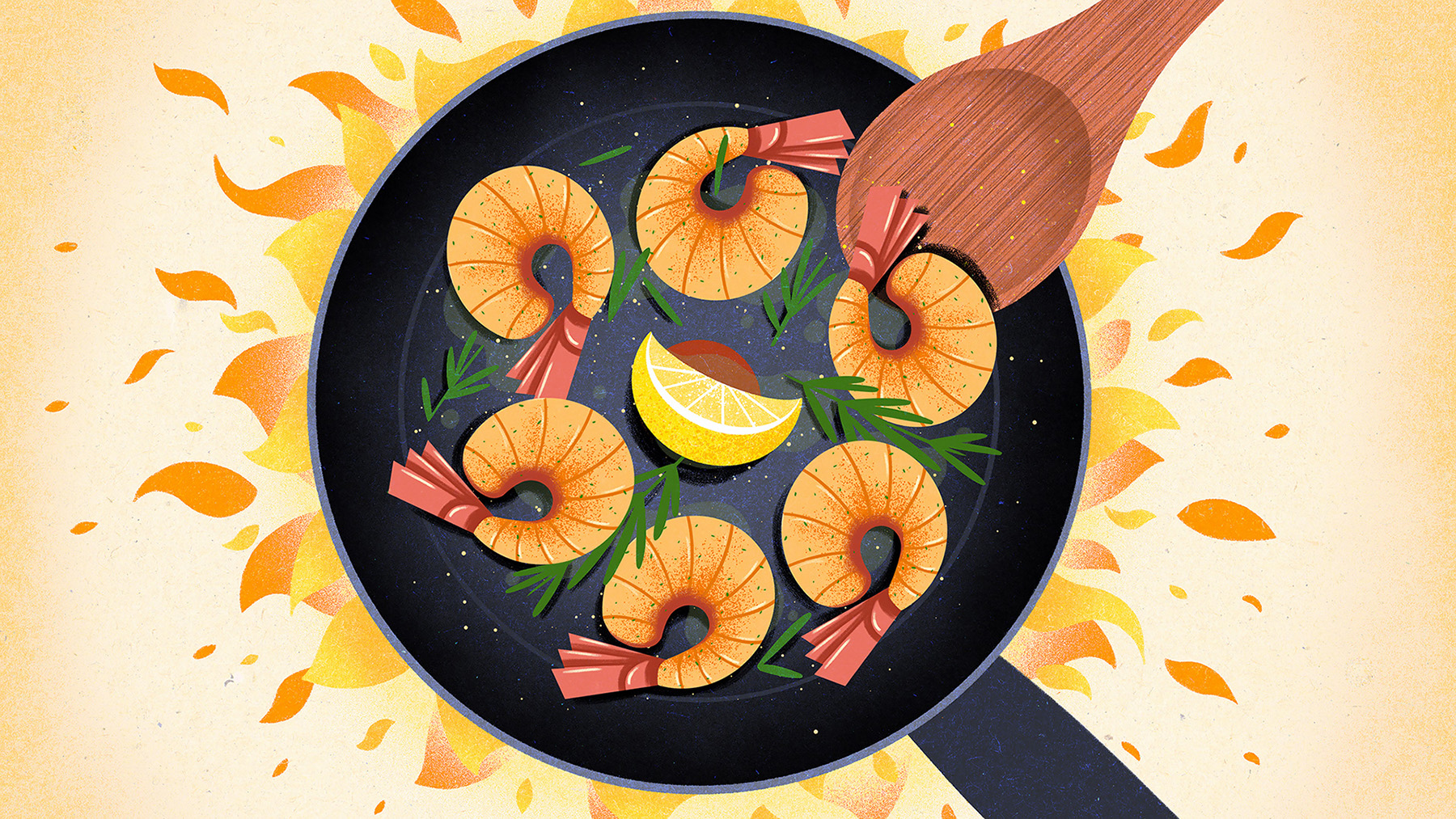 food illustration Food  bertolli oil prawns food poster ILLUSTRATION.jpg