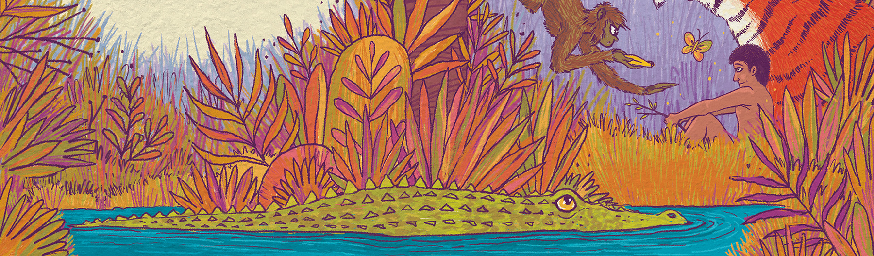 book cover art storybook scholastic book tiger art elephant art JUNGLE.jpg