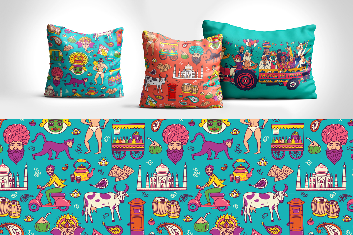 India Taj Mahal Rickshaw kathakali pattern culture cow indian tiger IL.jpg