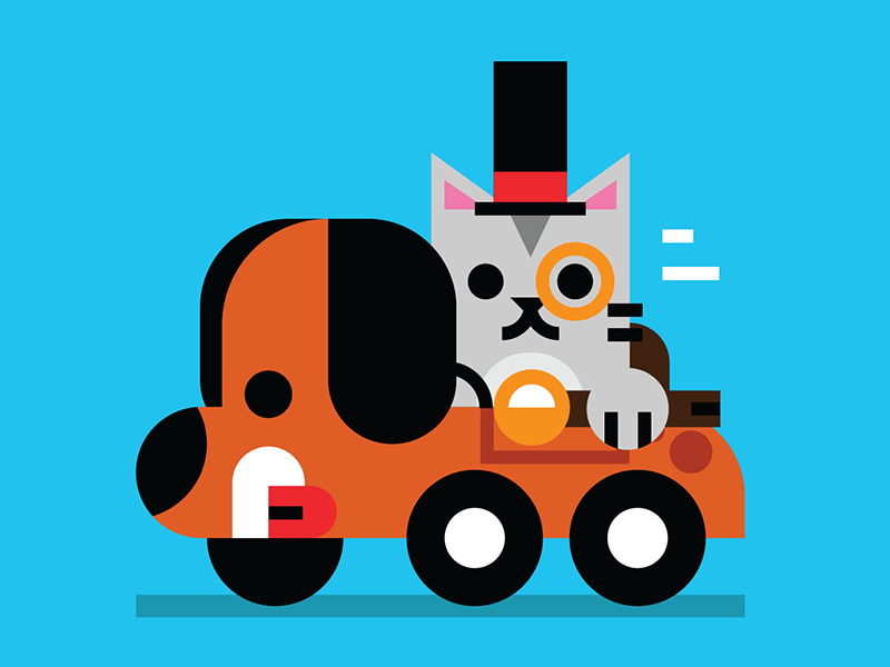 Driving in style bright car cats cute dogs driving hat illustration ve.png