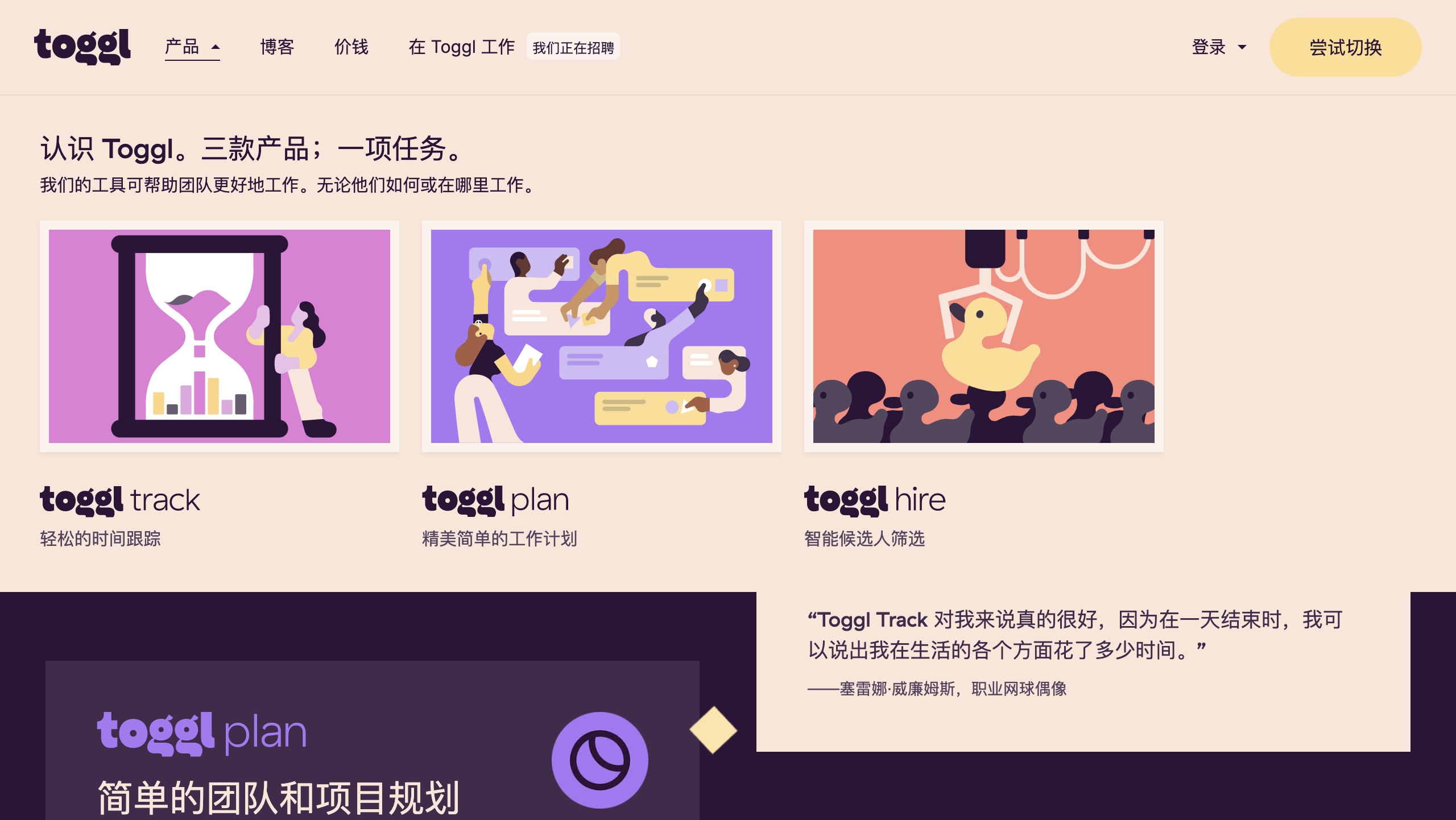 三款产品并列的品牌首页