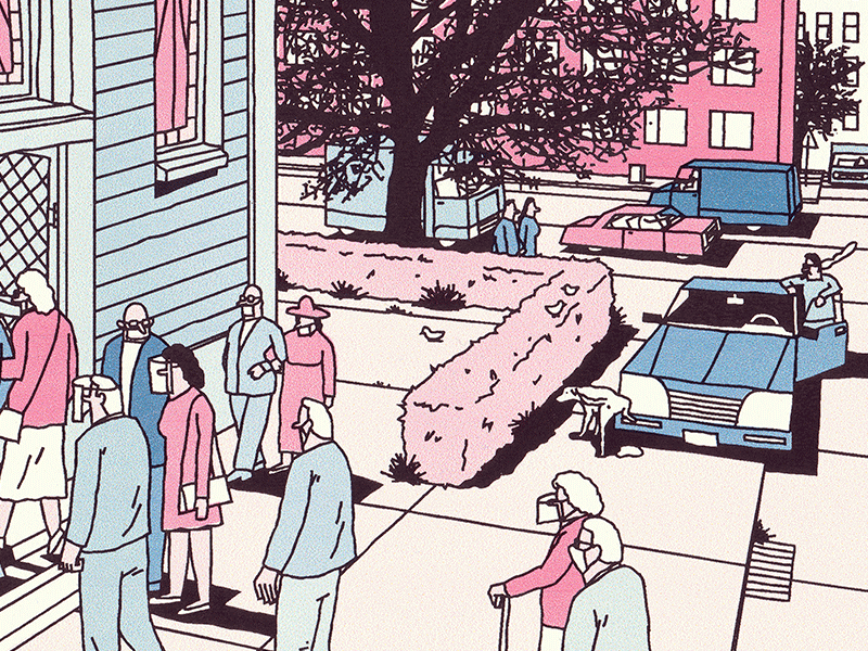 Warm Sunday april car church city day illustration people spring stree.png