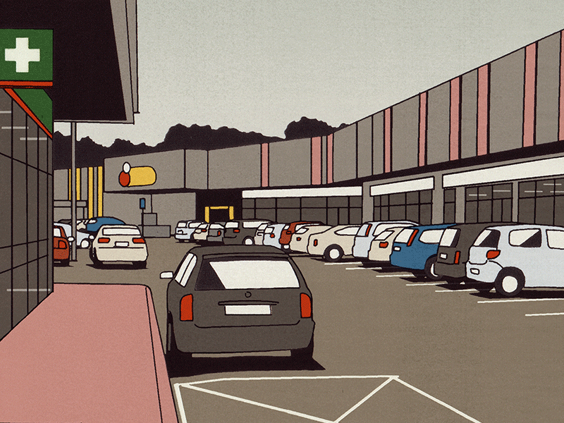 Biedronka biedronka car city evening illustration mall octavia parking.png