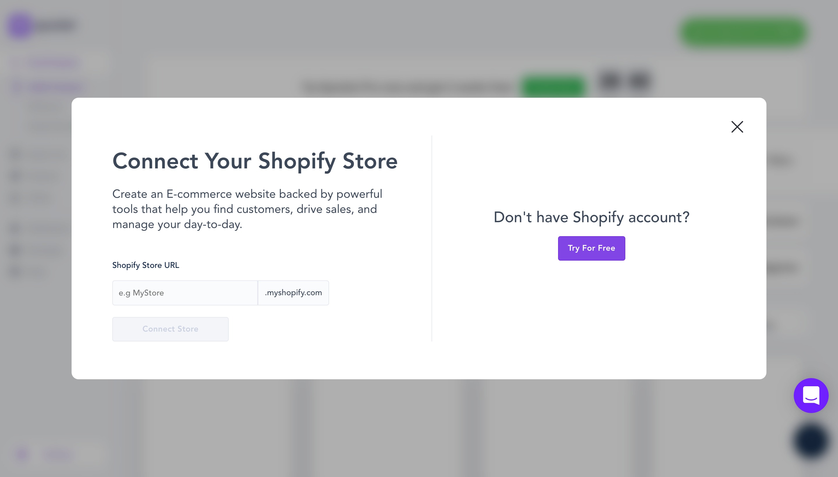 引导连接 Shopify 店铺的模态框