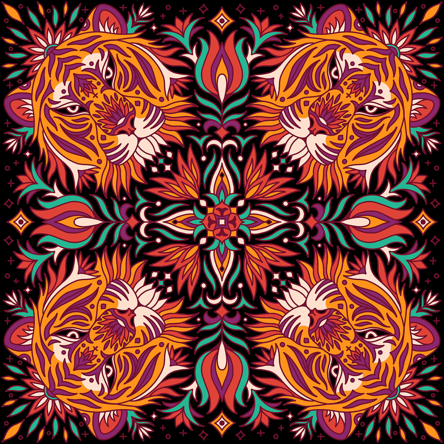 animals endangered Indian art lion pattern design  tiger Vector Illust (2).jpg