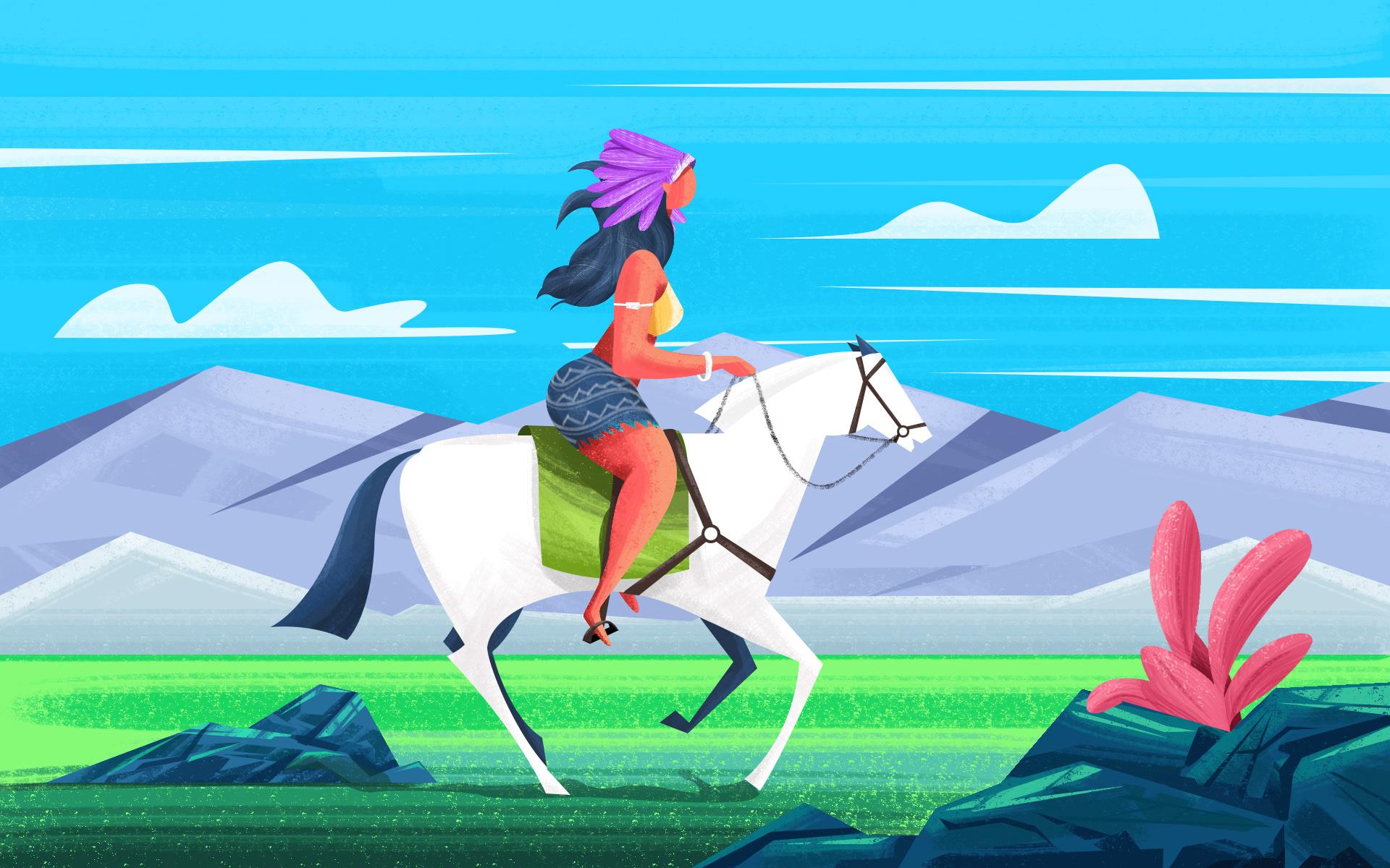 red indian women ILLUSTRATION  Nature Landscape horse Character design.jpg