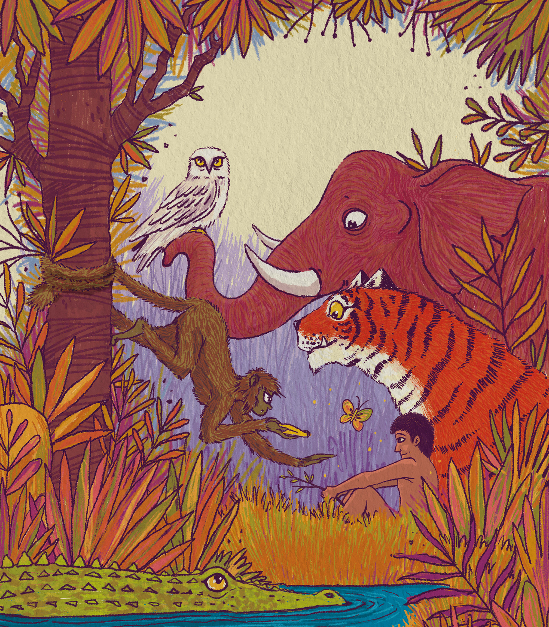 book cover art storybook scholastic book tiger art elephant art JUNGLE (2).jpg