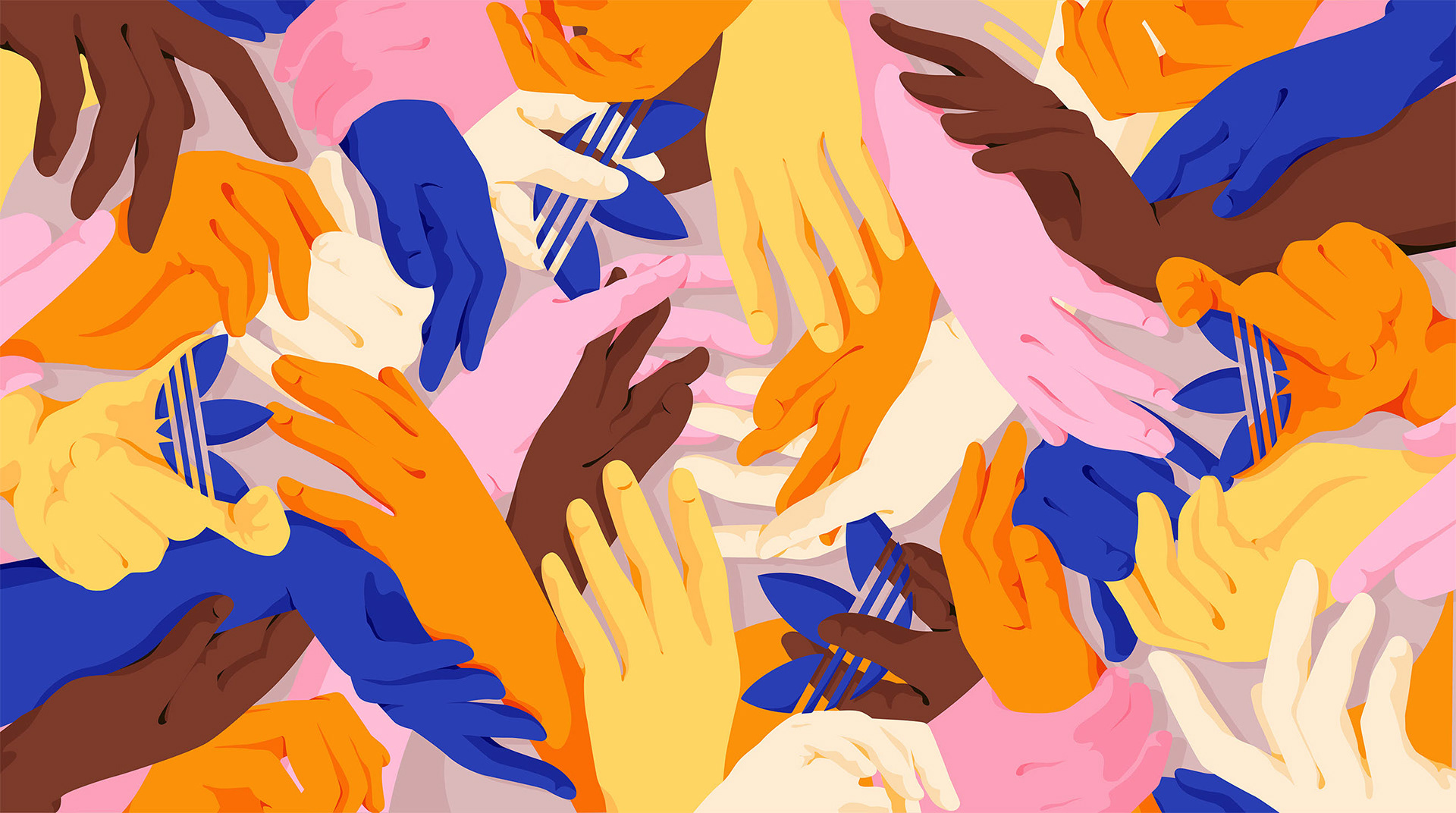 Divers hands touching each other. Some of them holing the adidas origi.jpg