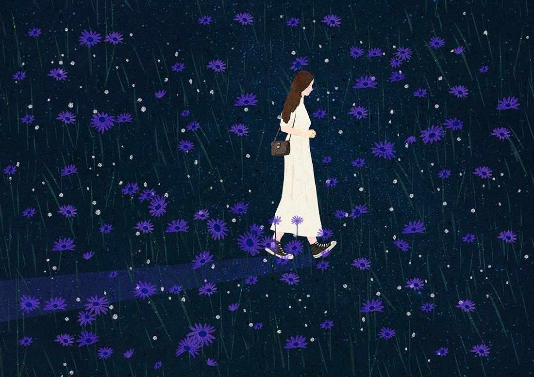 blue Flowers ILLUSTRATION  Landscape Nature pink portrait purple woman.jpg
