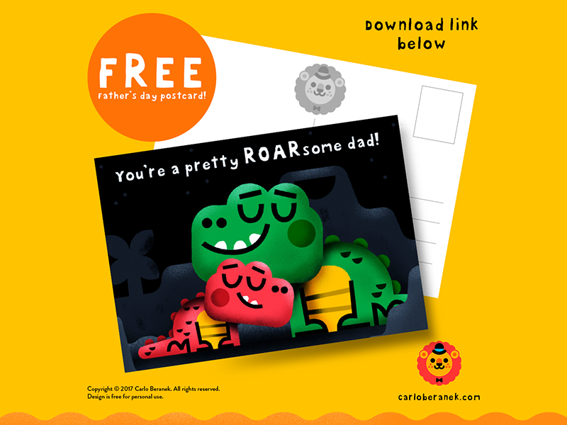 FREE! Fathers Day postcard card dinosaur father free freebie illustrat.png